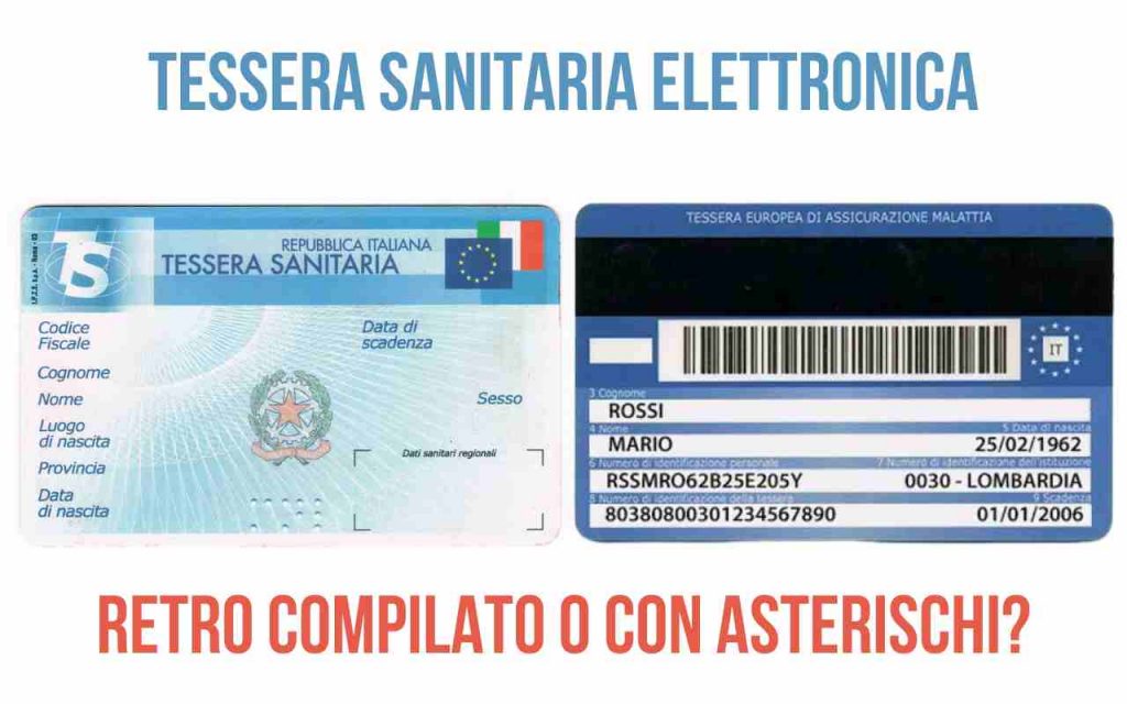 Tessera sanitaria, la tua sul retro è compilata o ha asterischi? Cosa significa