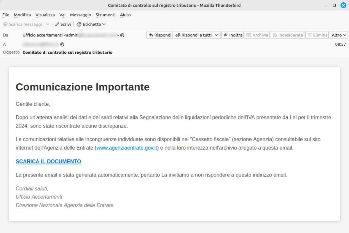 agenzia entrate nuova truffa